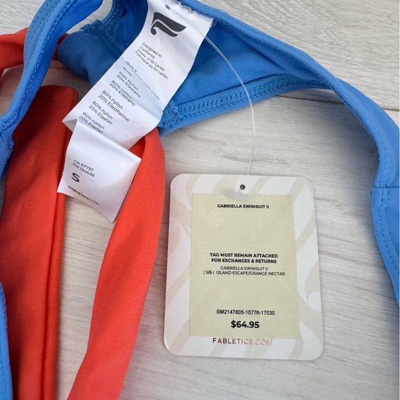Fabletics Sexy Lace-Up Racerback One Piece Swimsuit Orange and Blue - Picture 4 of 5